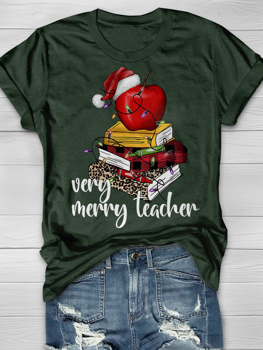 Very Merry Teacher Print Graphic T-shirts