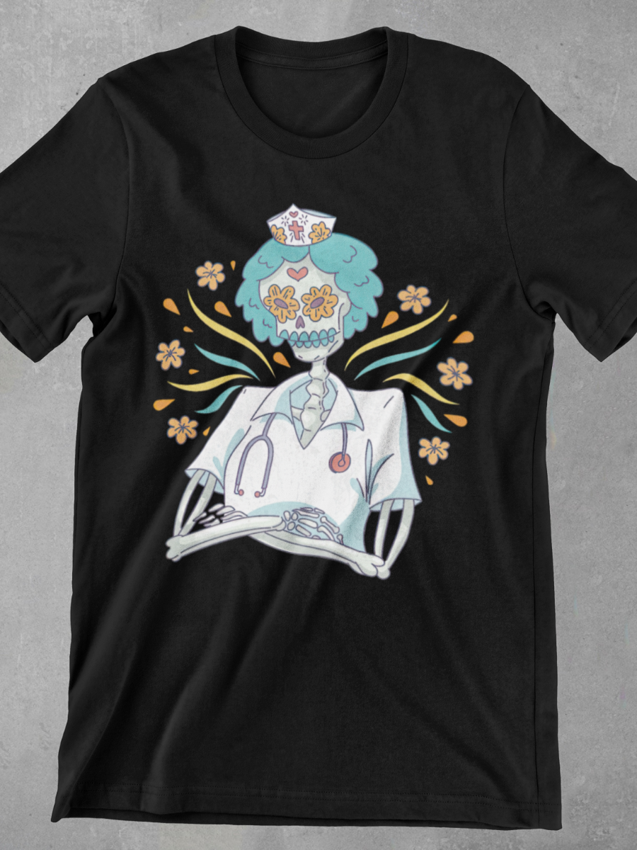Skeleton Night Shift Nurse Graphic T-shirt