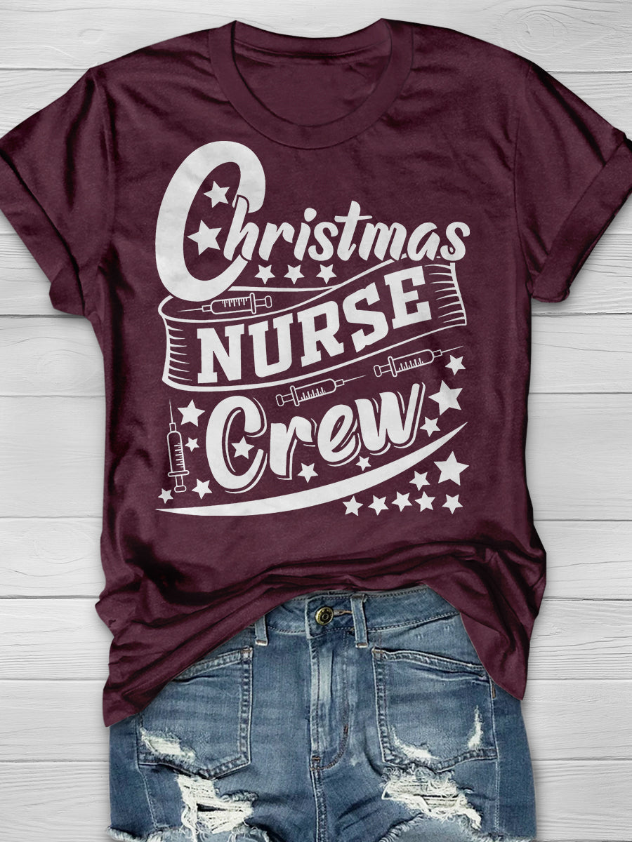 Christmas Nurse Crew Print Short Sleeve T-shirt
