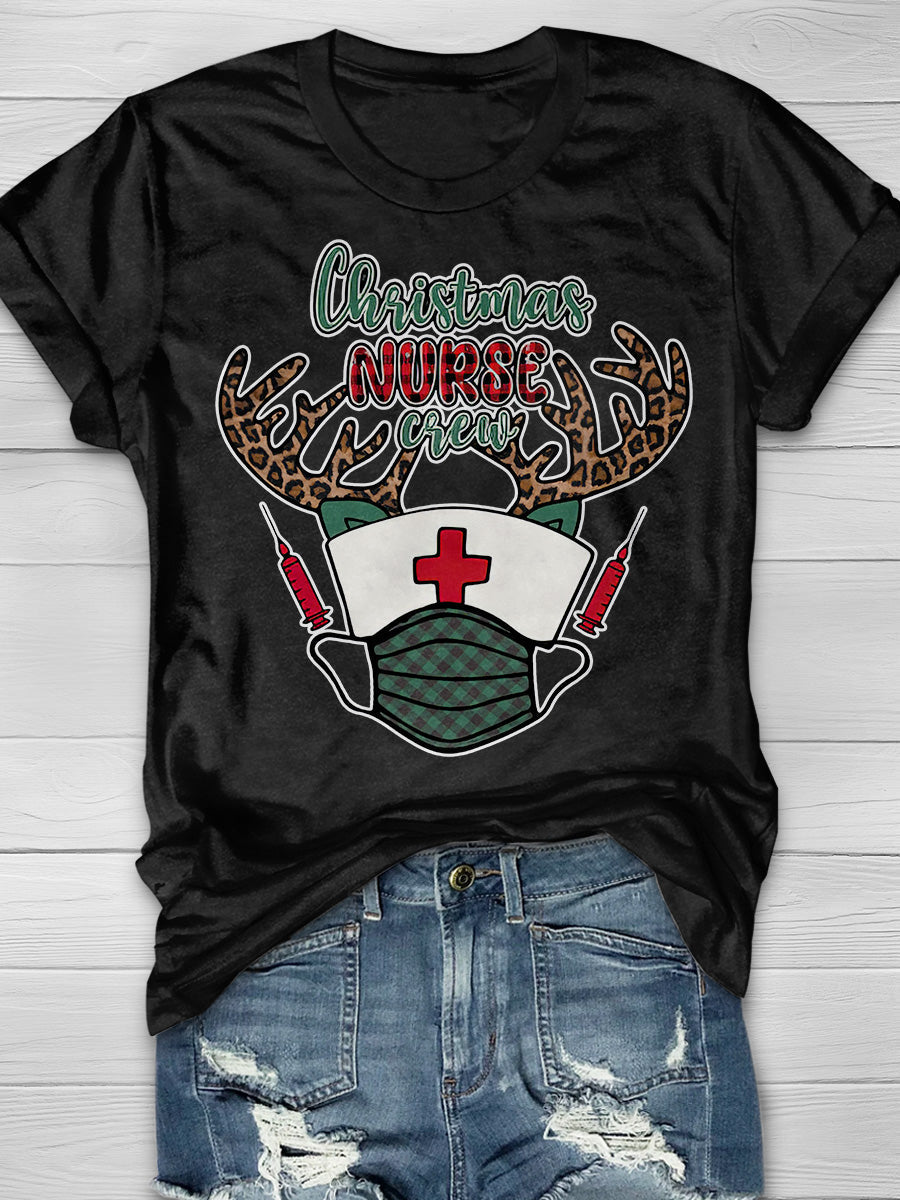 Christmas Nurse Crew Print Short Sleeve T-shirt