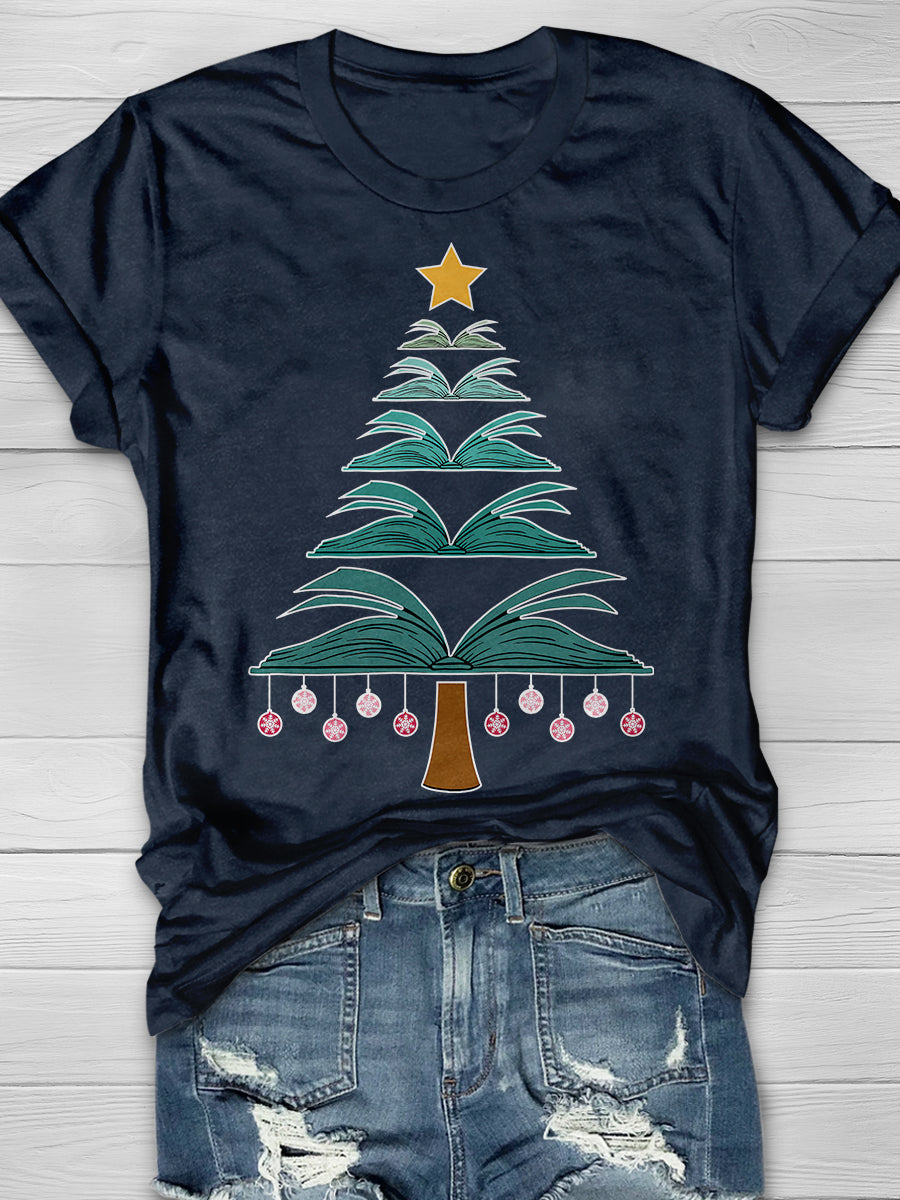 Book Christmas Tree Print Graphic T-shirts