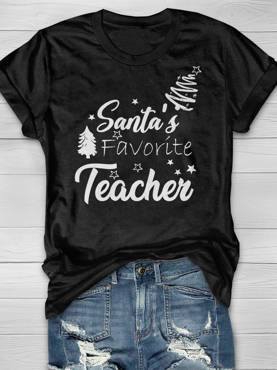 Santa's Favorite Teacher Print Graphic T-shirts