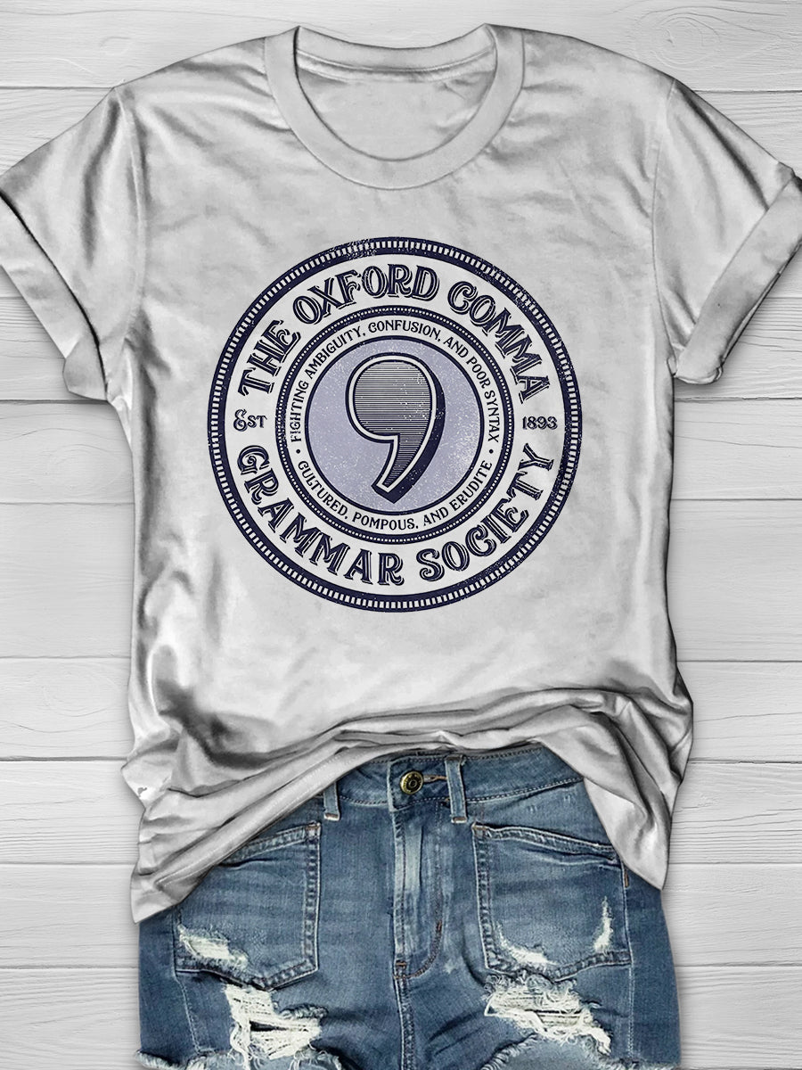 The Oxford Comma Grammar Society Print Graphic T-shirts