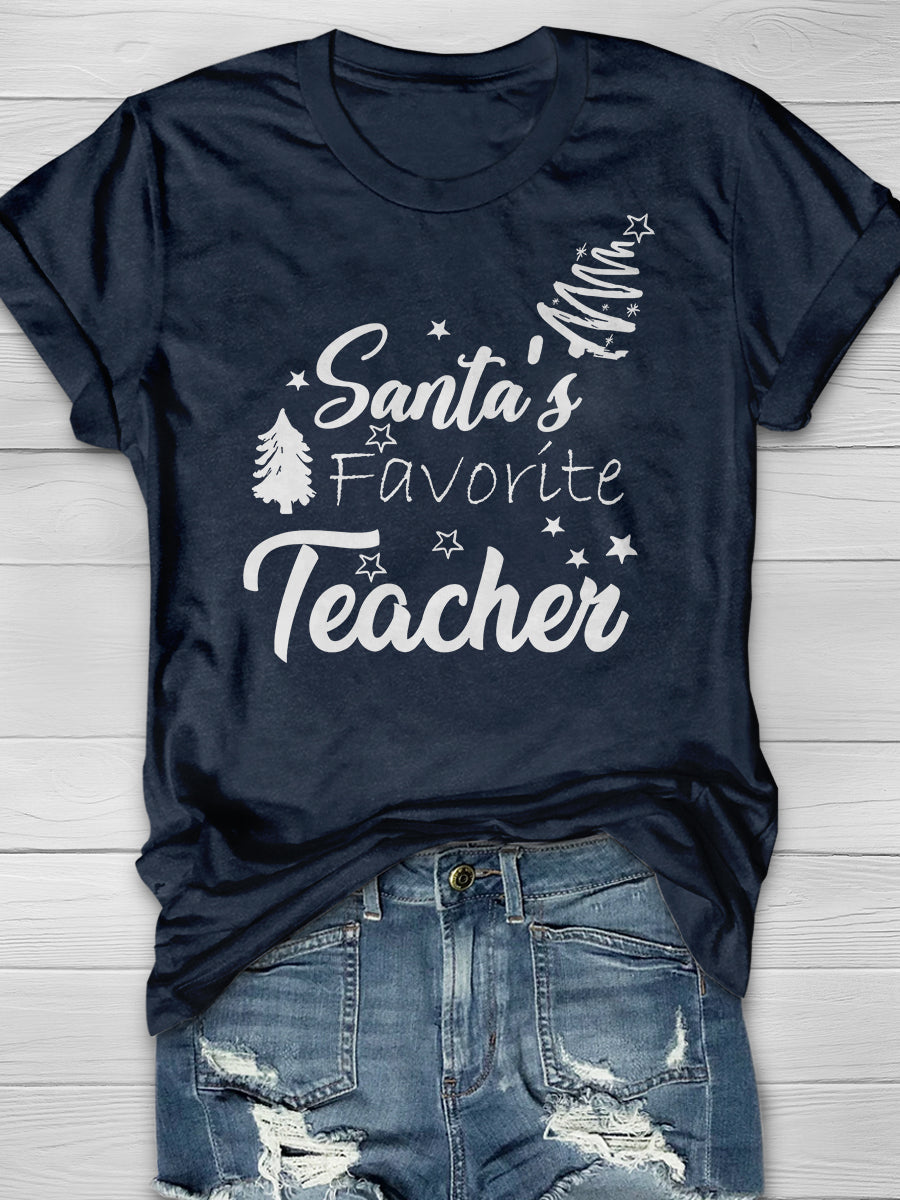 Santa's Favorite Teacher Print Graphic T-shirts