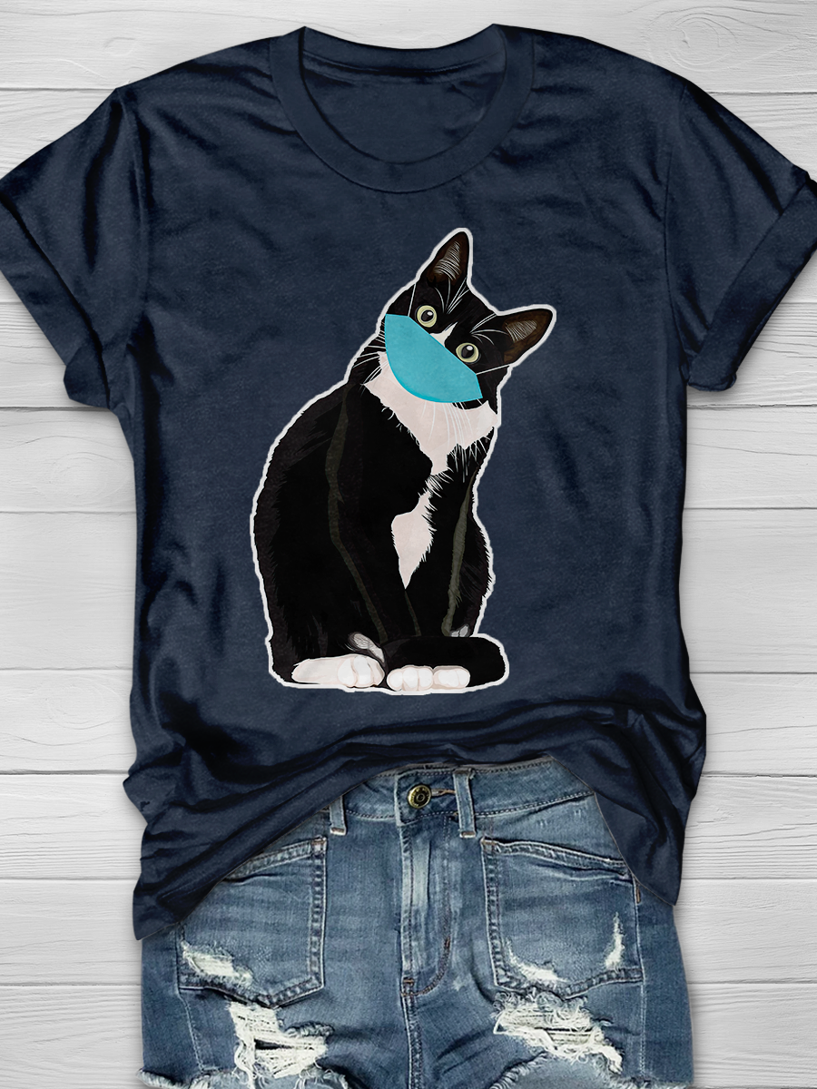 Cats Need Protection Print T-shirt