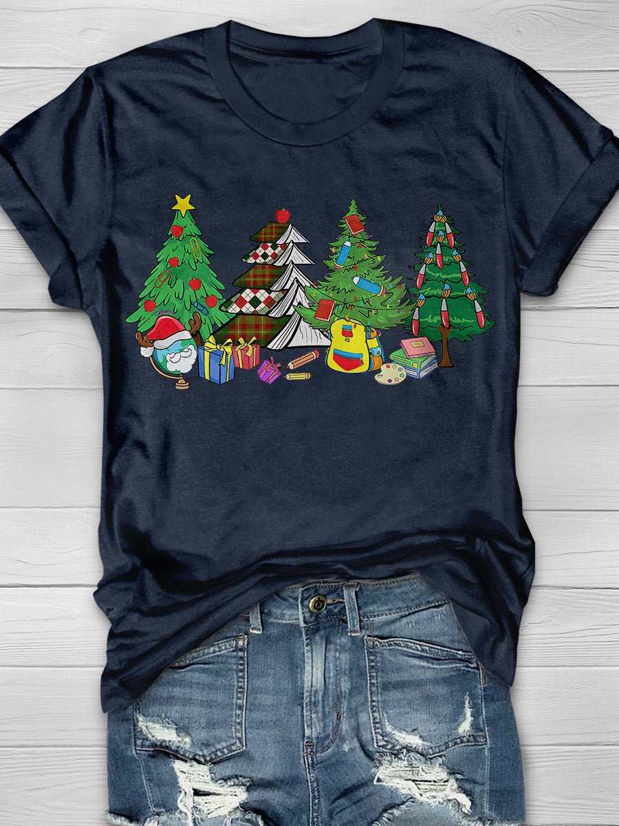 Christmas Tree Merry Teacher Print Graphic T-shirts