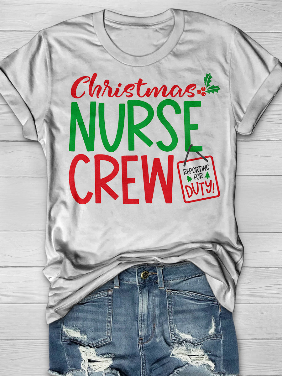 Christmas Nurse Crew Print Short Sleeve T-shirt