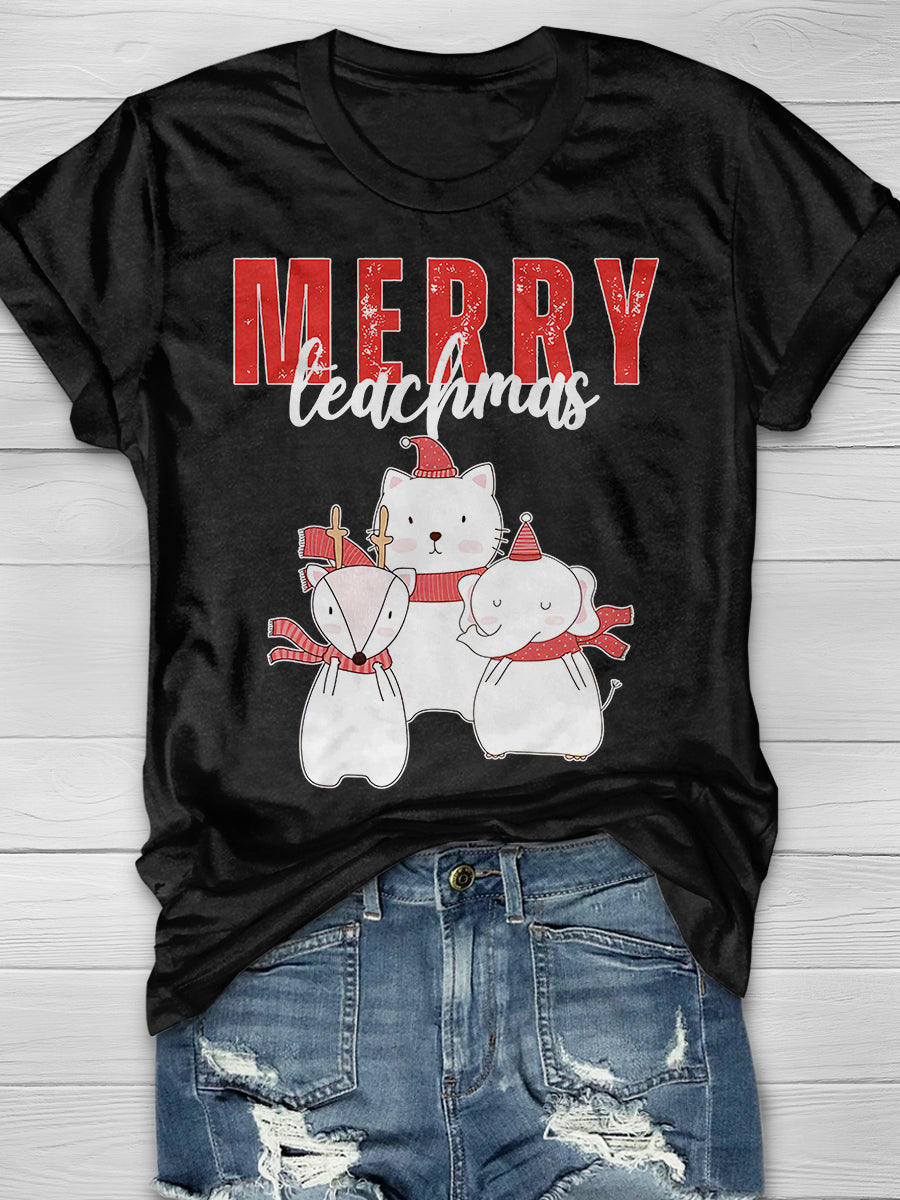 Merry Teachmas Print Graphic T-shirts