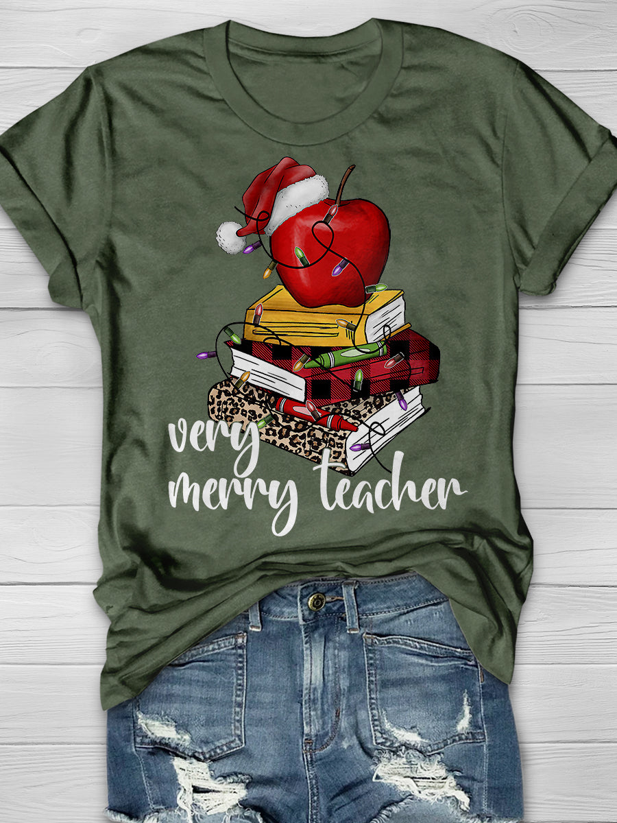 Very Merry Teacher Print Graphic T-shirts