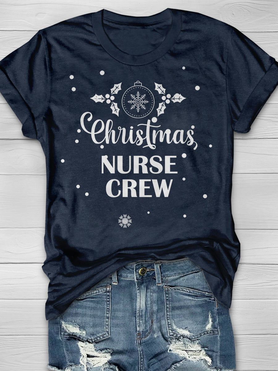 Christmas Nurse Crew Print Short Sleeve T-shirt