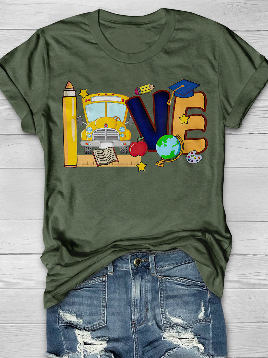Love Back To School Print Graphic T-shirts