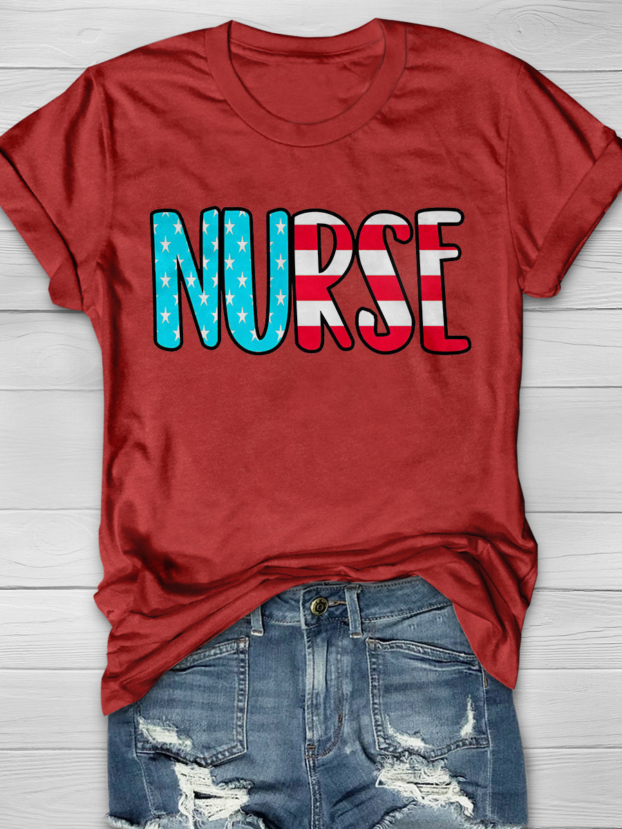 American Flag Nurse Print Short Sleeve T-shirt