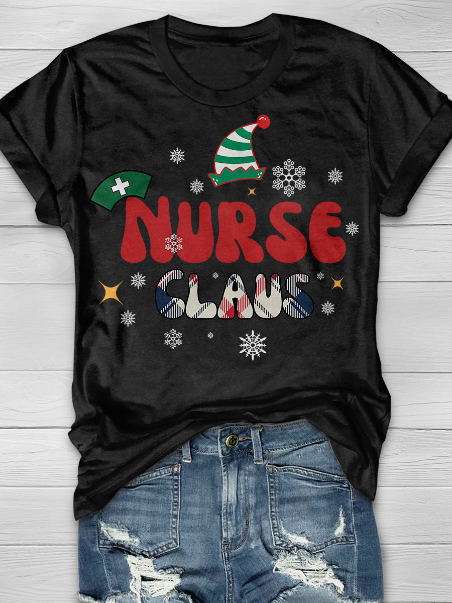 Christmas Nurse Crew Print Short Sleeve T-shirt
