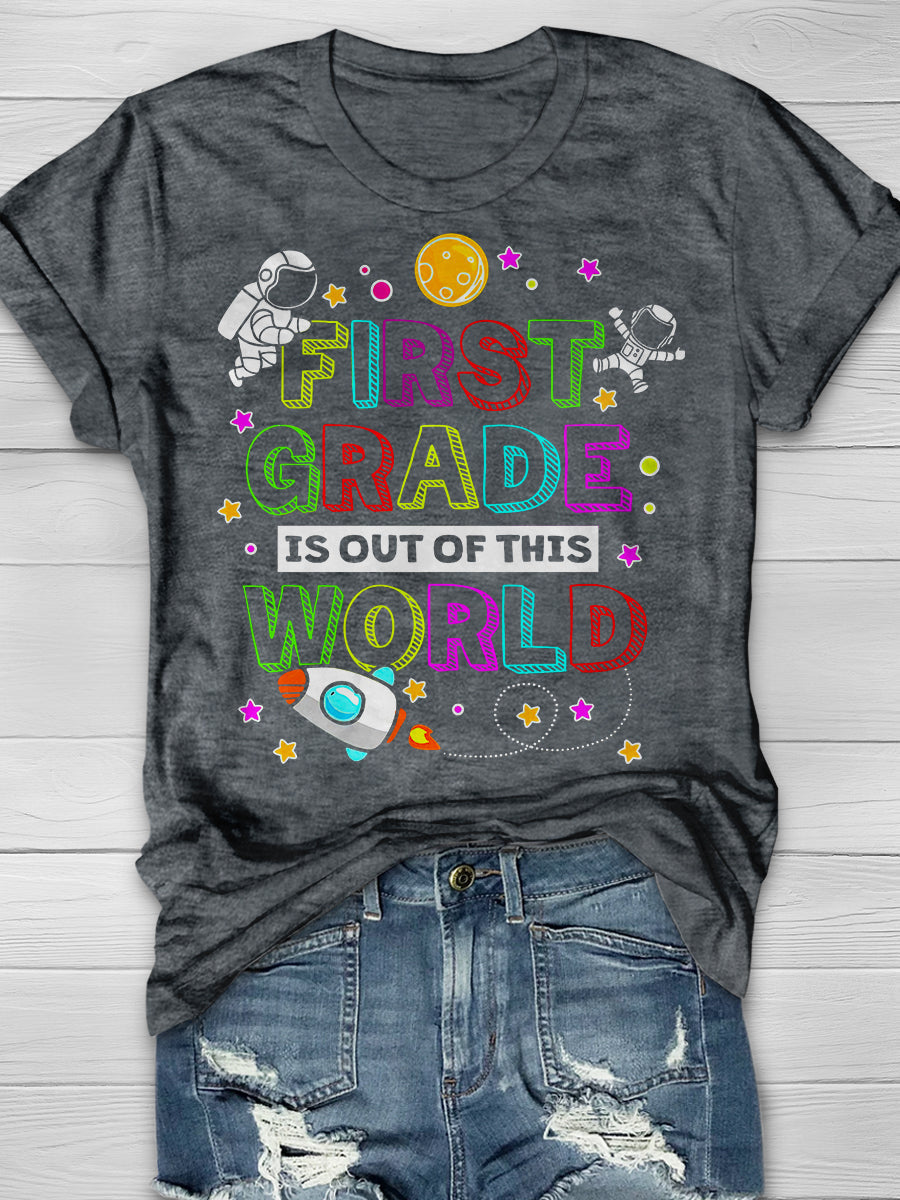 First Grade Out Of This World Print Graphic T-shirts