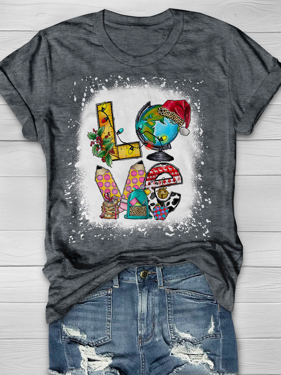 Love Christmas School Print Graphic T-shirts