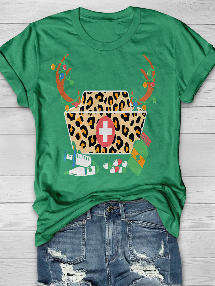 Christmas Nurse Print Short Sleeve T-shirt
