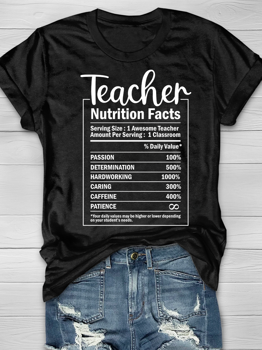 Teacher Nutrition Facts Graphic T-shirt