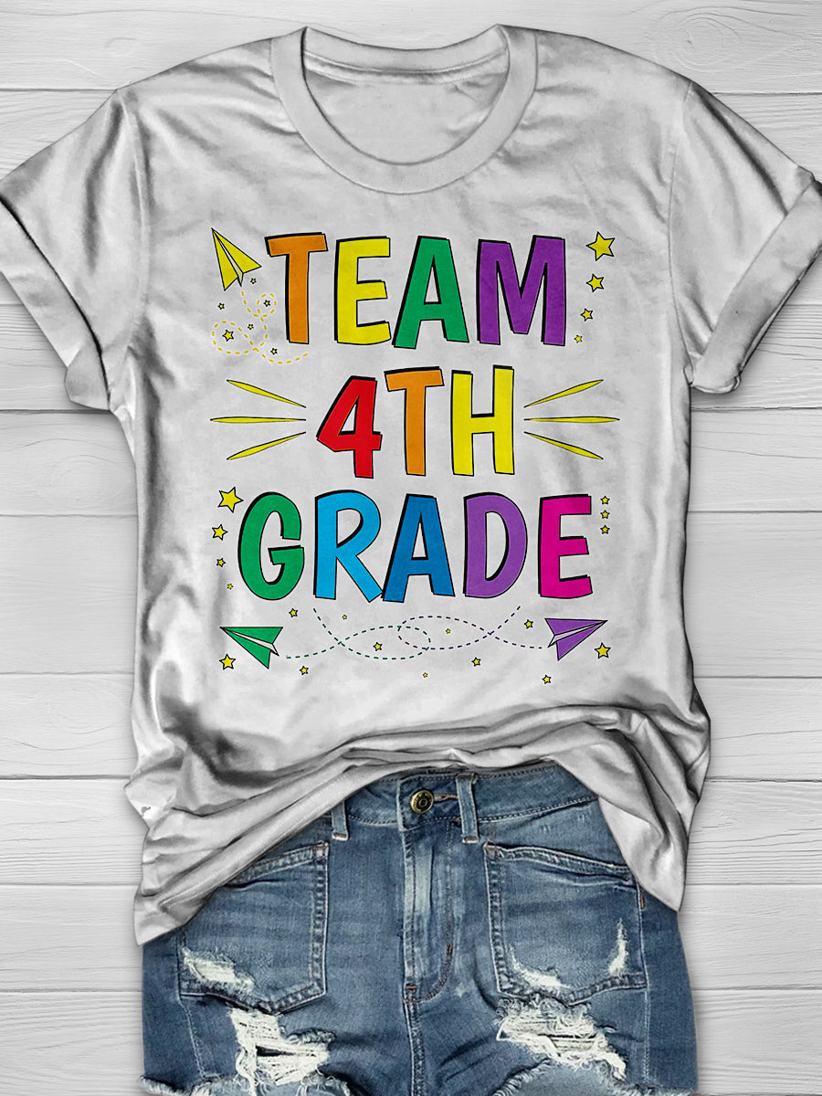 Team 4th Grade Print Graphic T-shirts