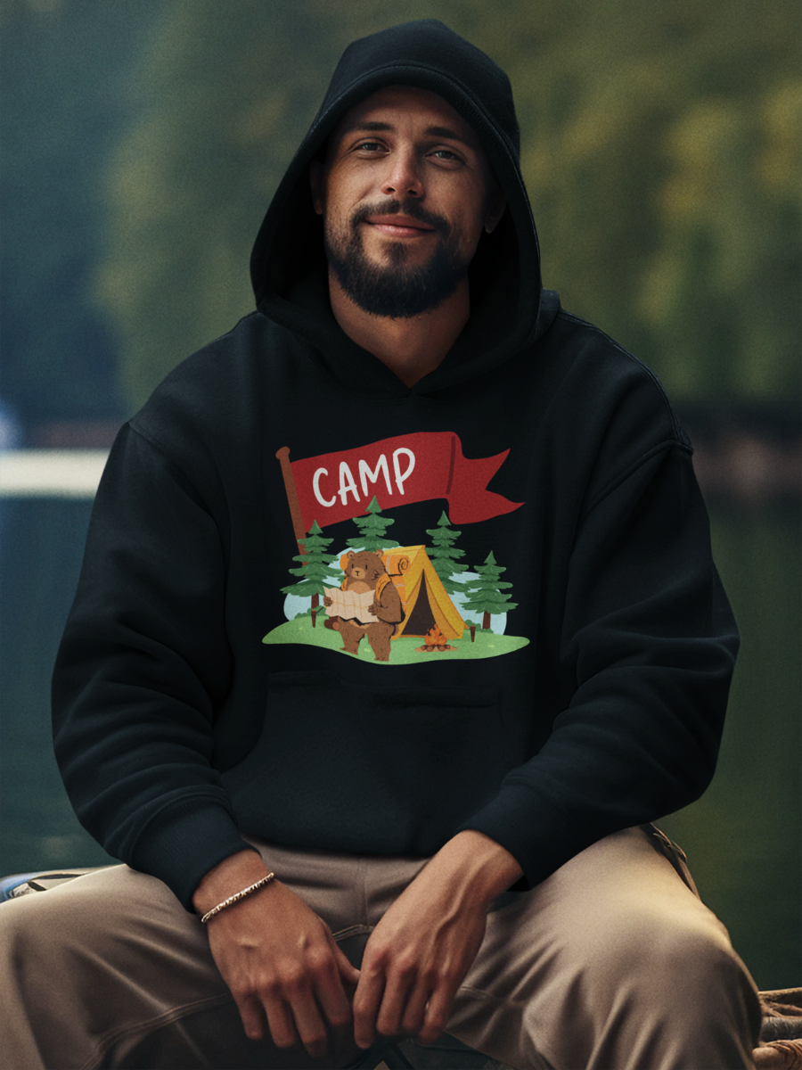 Camping Bear Graphic Pure Cotton Hoodie