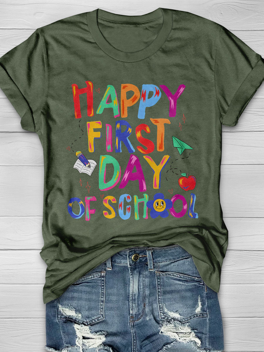First Day of School Print Short Sleeve T-shirt