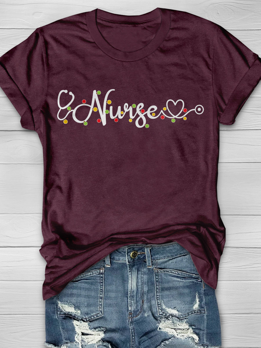 Christmas Nurse Print Short Sleeve T-shirt