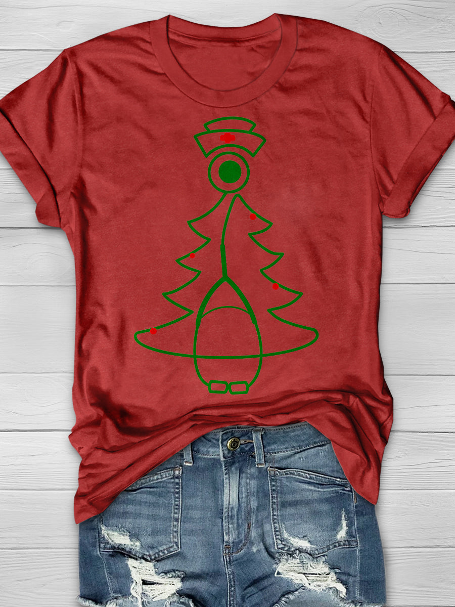 Christmas Stethoscope Tree Print Short Sleeve T-shirt