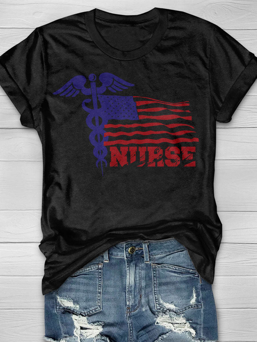 American Flag RN Nurse Print Short Sleeve T-shirt