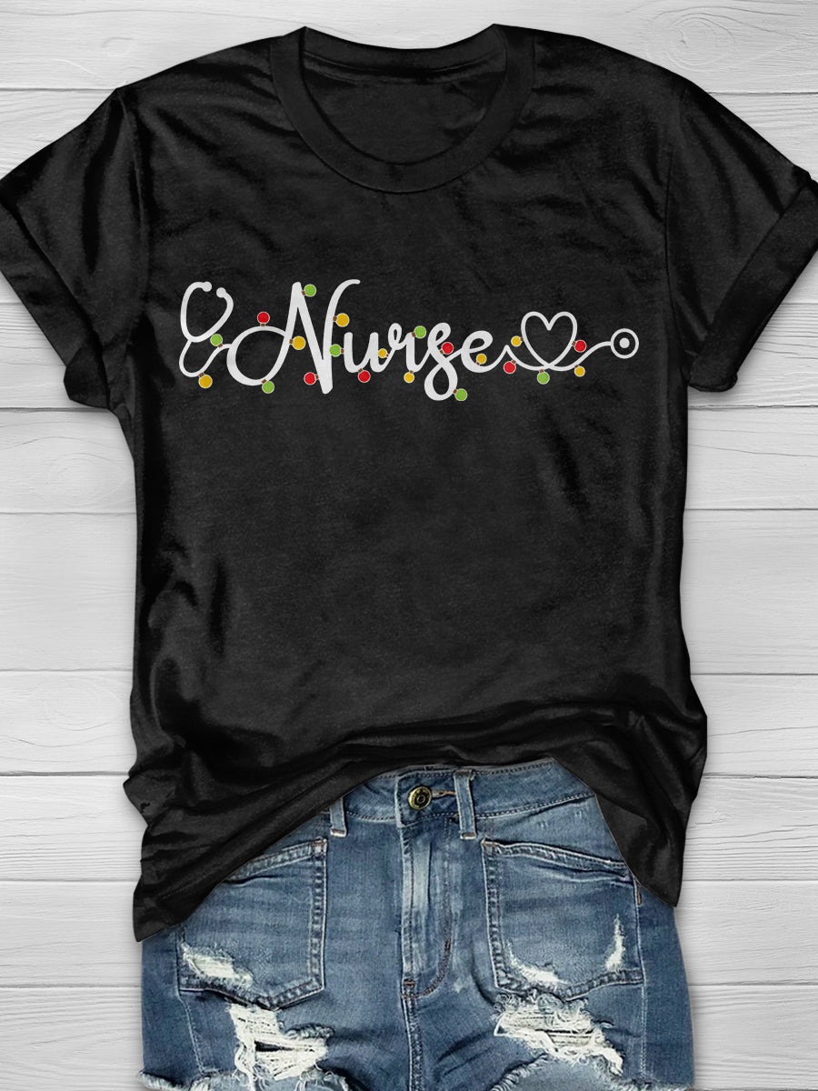 Christmas Nurse Print Short Sleeve T-shirt