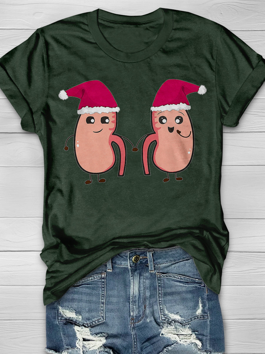 Christmas Kidneys in Red Hats Print Short Sleeve T-shirt