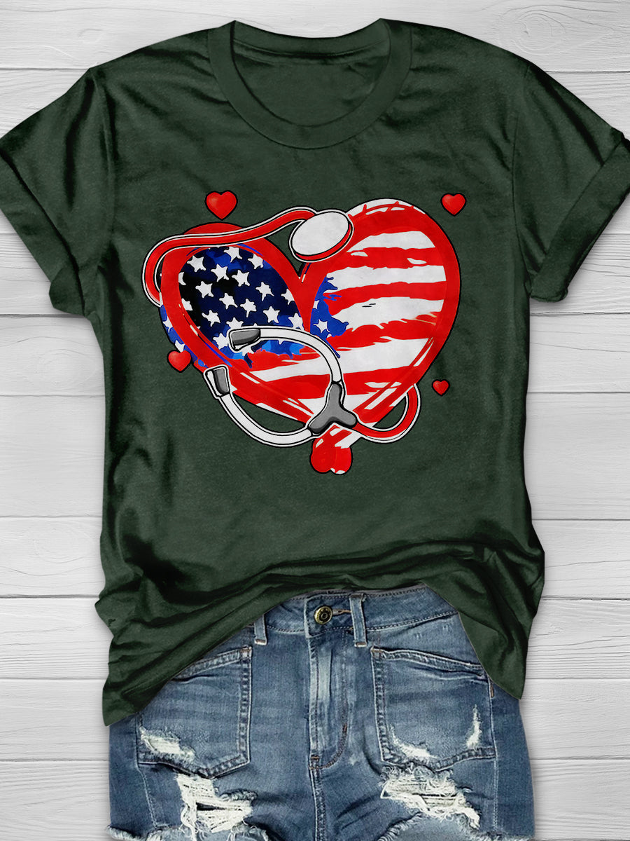 American Nurse 4th of July Print Short Sleeve T-shirt