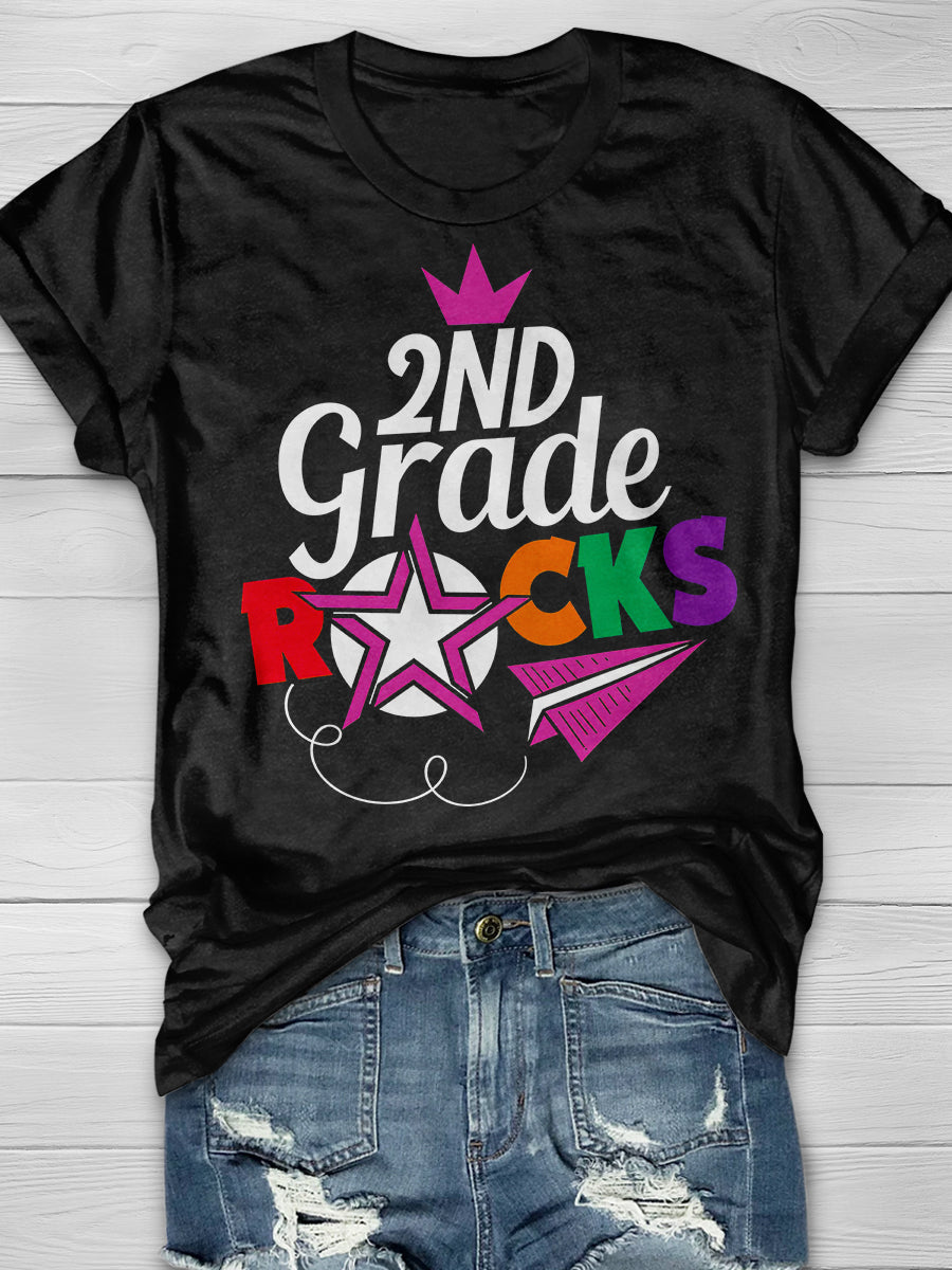 2nd Grade Rocks Print Graphic T-shirts