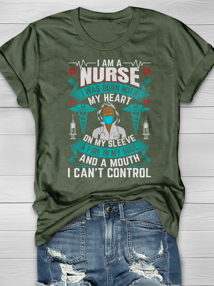 I Am A Nurse I Was Born With My Heart On My Sleeve Graphic T-shirts