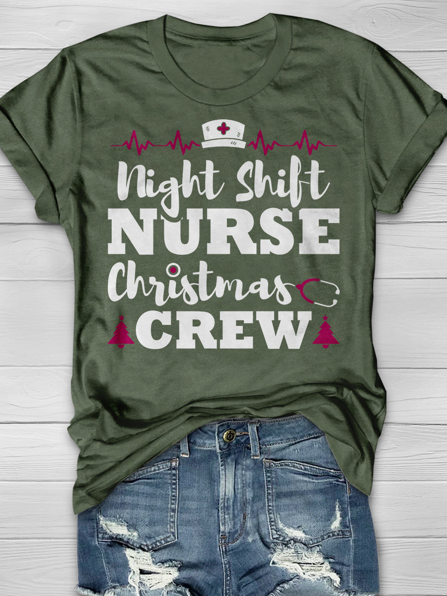 Christmas Night Shift Nurse Print Short Sleeve T-shirt
