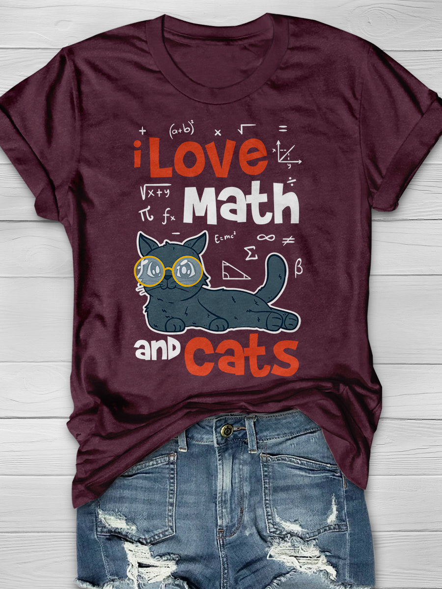 I Love Math And Cats Print Graphic T-shirts