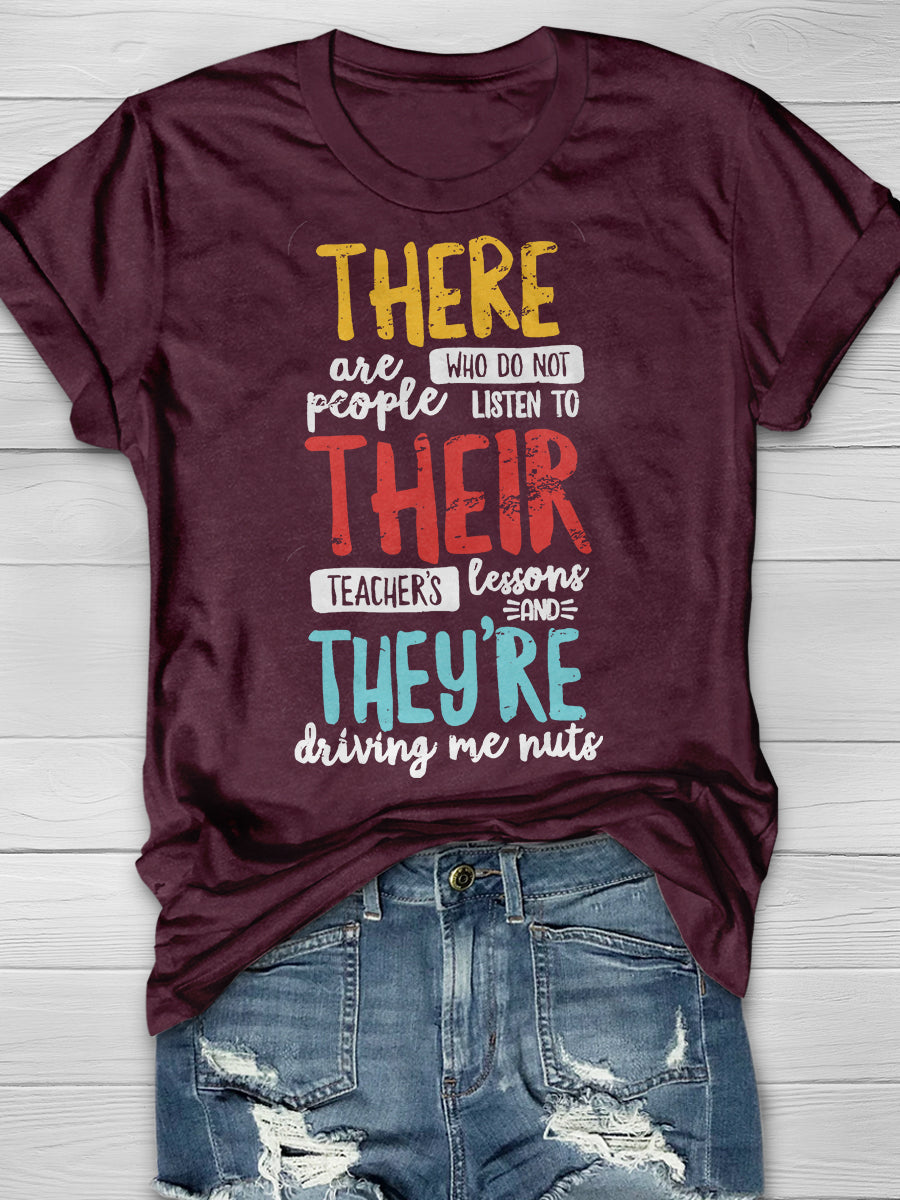 There Their They're English Grammar Teacher Print Graphic T-shirts