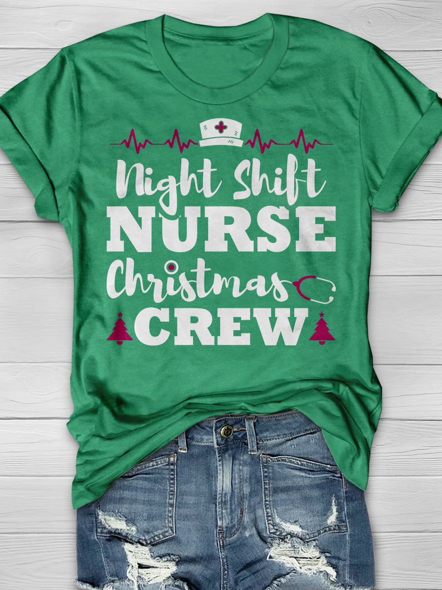 Christmas Night Shift Nurse Print Short Sleeve T-shirt