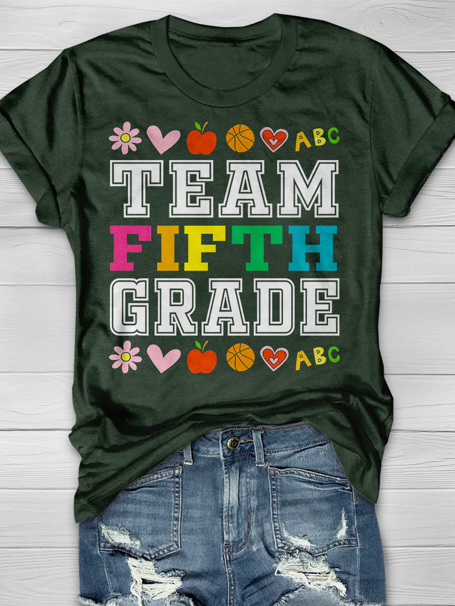 Team 5th Fifth Grade Print Graphic T-shirts