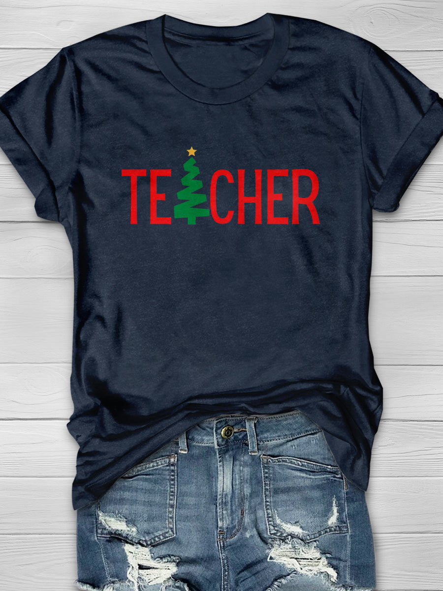 Teacher Christmas Tree Print Graphic T-shirts