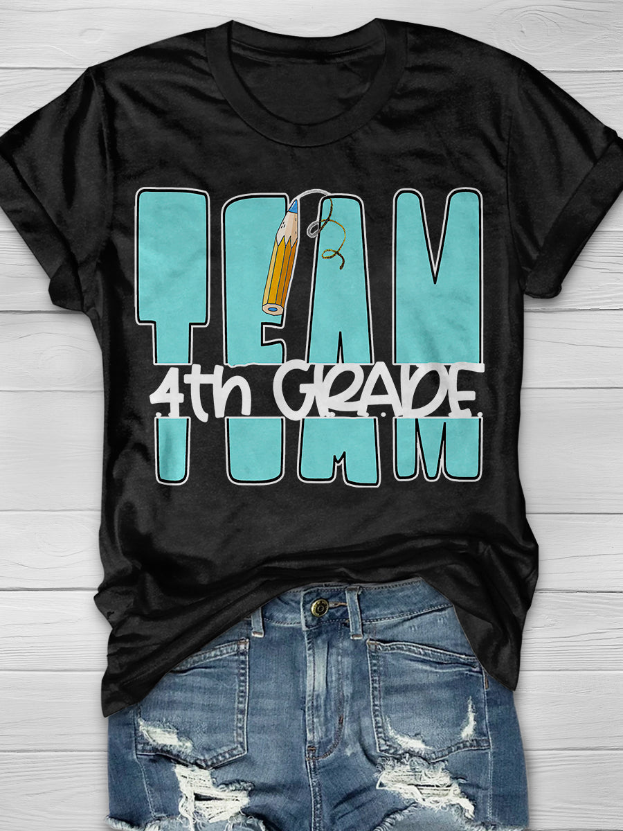 Team 4th Grade Print Graphic T-shirts