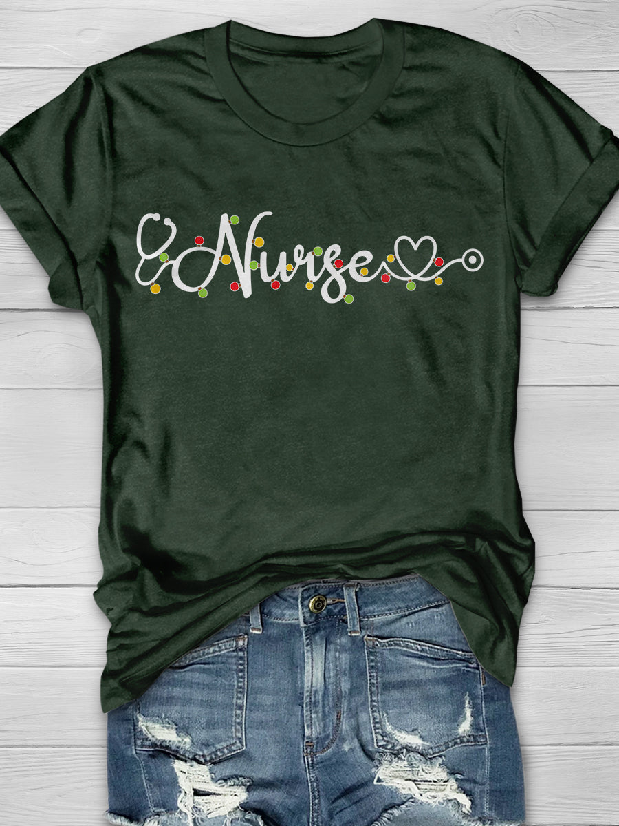 Christmas Nurse Print Short Sleeve T-shirt