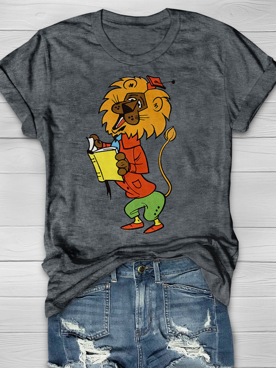 Lion Reading a Book Print Graphic T-shirts