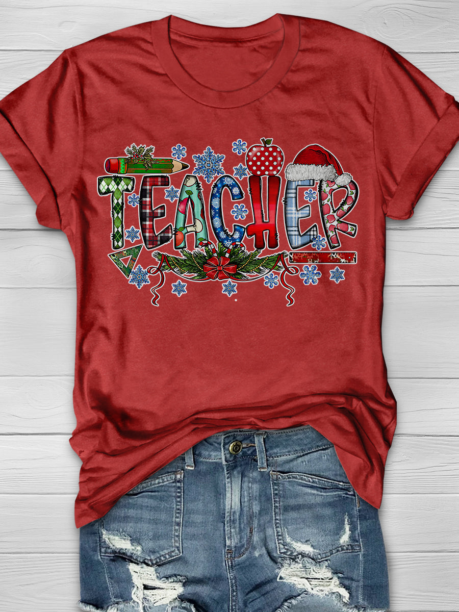 Teacher Christmas Print Graphic T-shirts