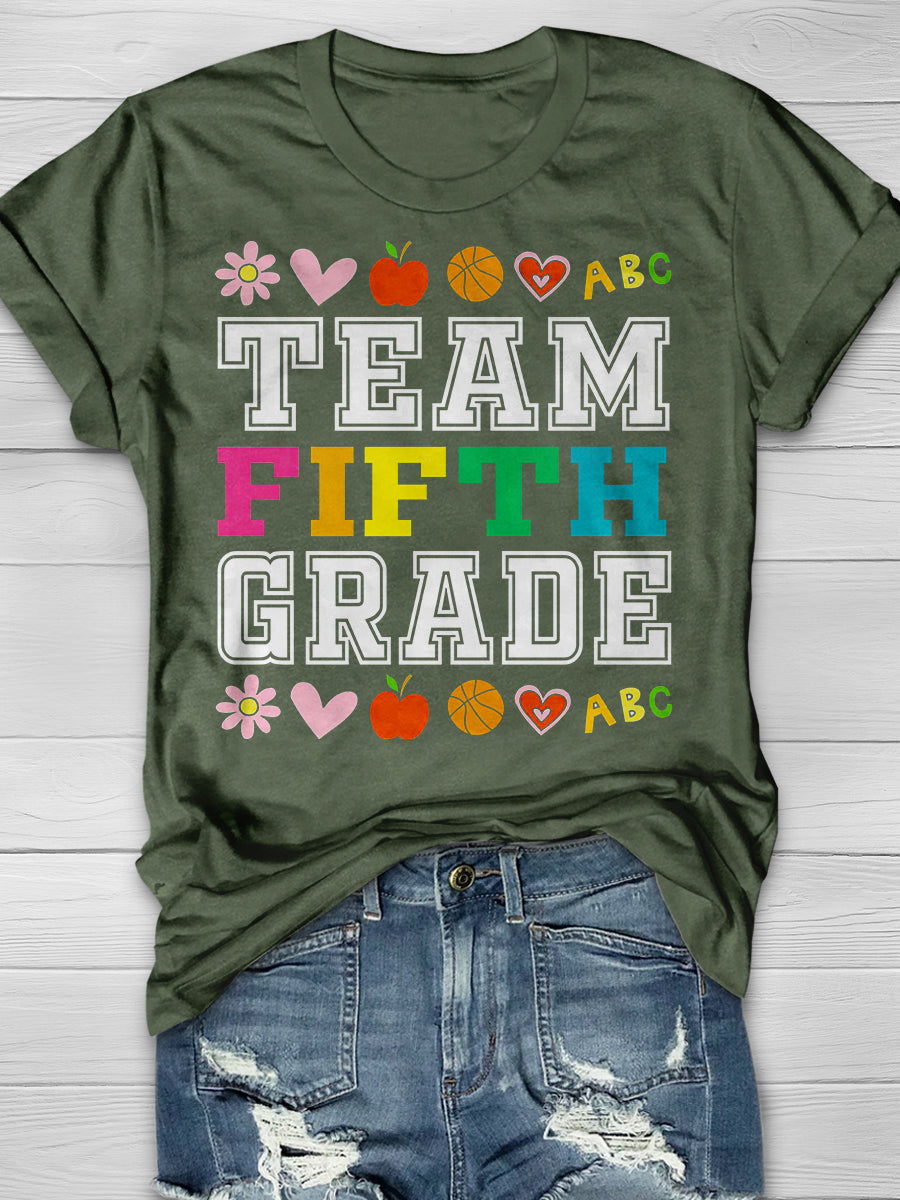 Team 5th Fifth Grade Print Graphic T-shirts