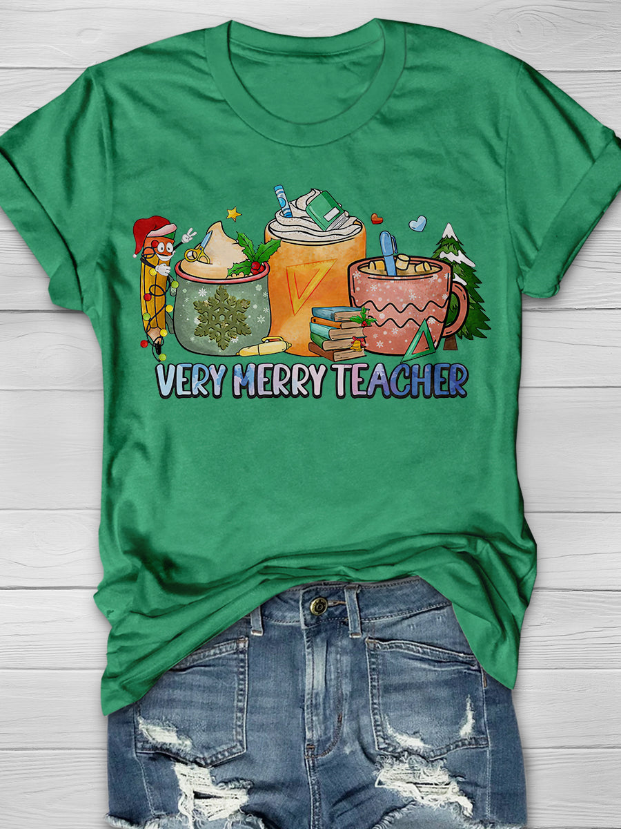 Very Merry Teacher Print Graphic T-shirts