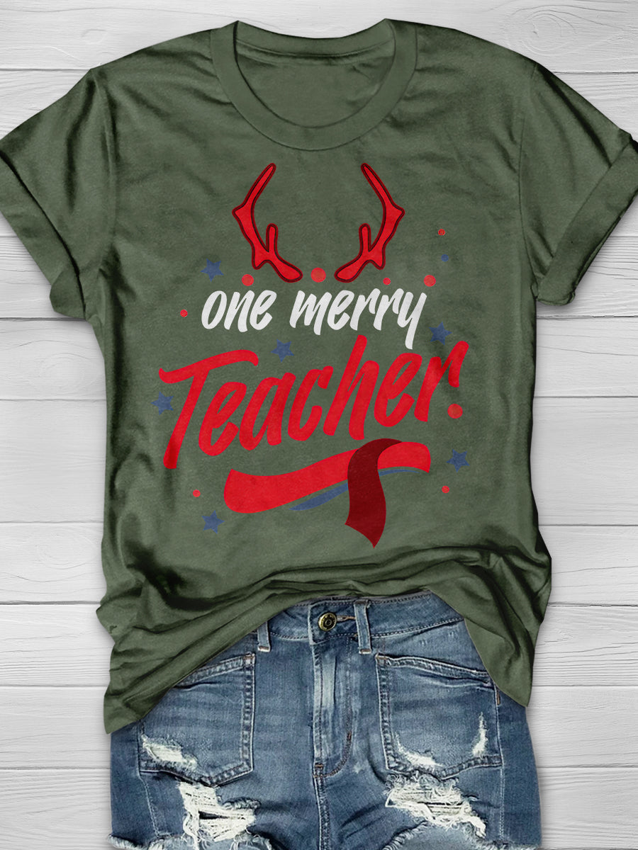 One Merry Teacher Print Graphic T-shirts