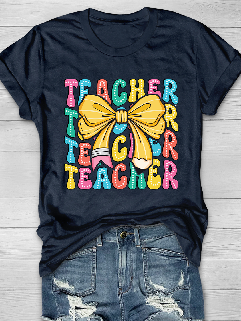 Teacher Pencil Bow Graphic T-shirts