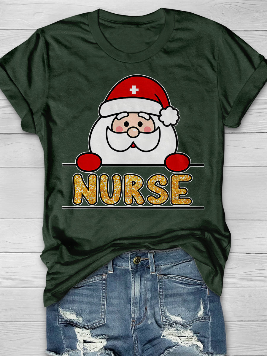 Christmas Nurse Print Short Sleeve T-shirt