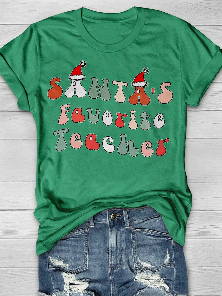 Santa's Favorite Teacher Print Graphic T-shirts