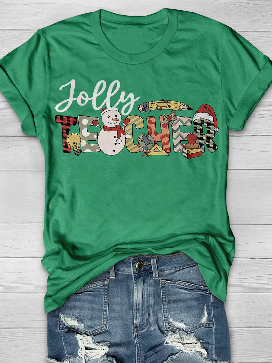 Jolly Teacher Print Graphic T-shirts