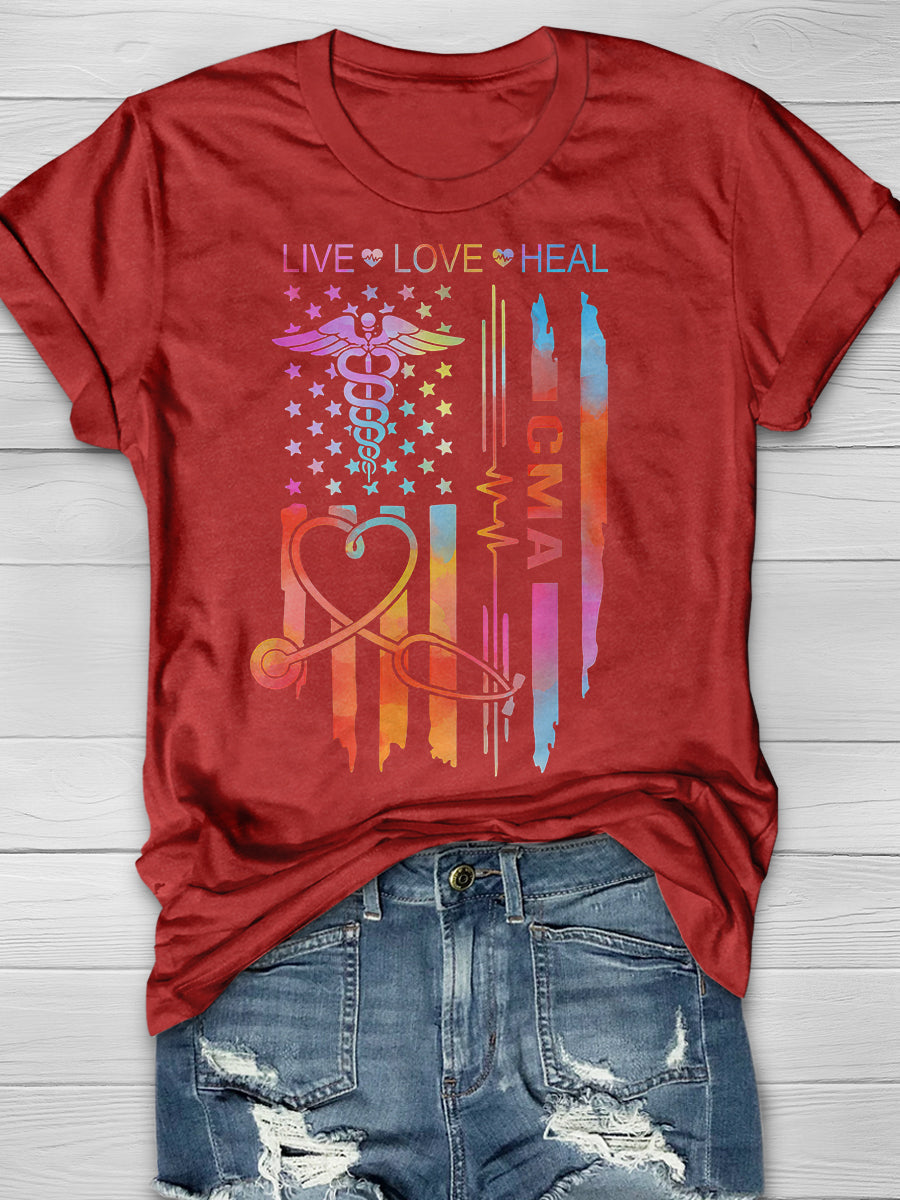 CMA Nurse US Flag Print Short Sleeve T-shirt